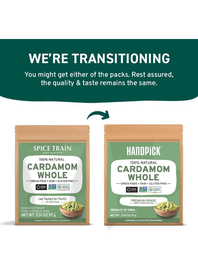 HANDPICK Green Cardamom Pods (57g / 2oz) Large size Green Elaichi | Pure, Non-GMO, Gluten Free | 100% Raw from India | Resealable Zip Lock Pouch - Image 4